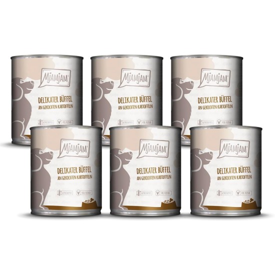 MjAMjAM Premium Wet Food for Dogs - Delicate Buffalo on Cooked Potatoes, Pack of 6 (6 x 800 g), Grain-Free with Extra Meat MjAMjAM Premium Wet Food for Dogs - Delicate Buffalo on Cooked Potatoes, Pack of 6 (6 x 800 g), Grain-Free with Extra Meat
