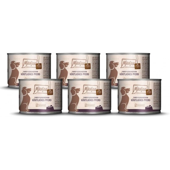 MjAMjAM Premium Wet Food for Dogs, Pure Meat Enjoyment, Delicious Pure Horse, Pack of 6 (6 x 200 g), Grain-Free with Extra Meat MjAMjAM Premium Wet Food for Dogs, Pure Meat Enjoyment, Delicious Pure Horse, Pack of 6 (6 x 200 g), Grain-Free with Extra Meat