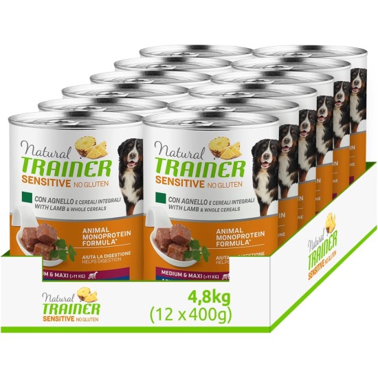 Natural trainer Sensitive No Gluten Medium - Maxi Moist Dog Food with Lamb and Whole Grains, 12 x 400 g Natural trainer Sensitive No Gluten Medium - Maxi Moist Dog Food with Lamb and Whole Grains, 12 x 400 g