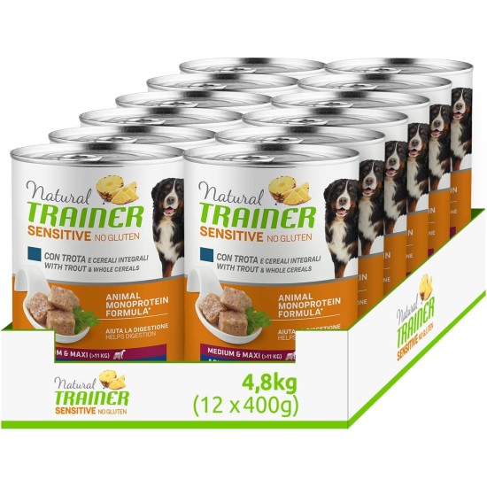 Natural trainer Sensitive No Gluten Medium - Maxi Moist Food for Dogs with Trout and Whole Grains, 12 x 400 g Natural trainer Sensitive No Gluten Medium - Maxi Moist Food for Dogs with Trout and Whole Grains, 12 x 400 g