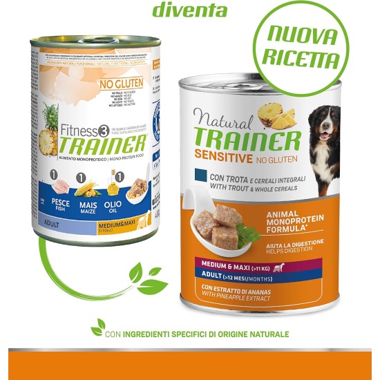 Natural trainer Sensitive No Gluten Medium - Maxi Moist Food for Dogs with Trout and Whole Grains, 12 x 400 g Natural trainer Sensitive No Gluten Medium - Maxi Moist Food for Dogs with Trout and Whole Grains, 12 x 400 g