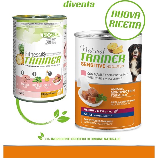 Natural trainer Sensitive No Gluten Medium Maxi Moist Dog Food with Duck and Whole Grains, 12 x 400 g Natural trainer Sensitive No Gluten Medium Maxi Moist Dog Food with Duck and Whole Grains, 12 x 400 g