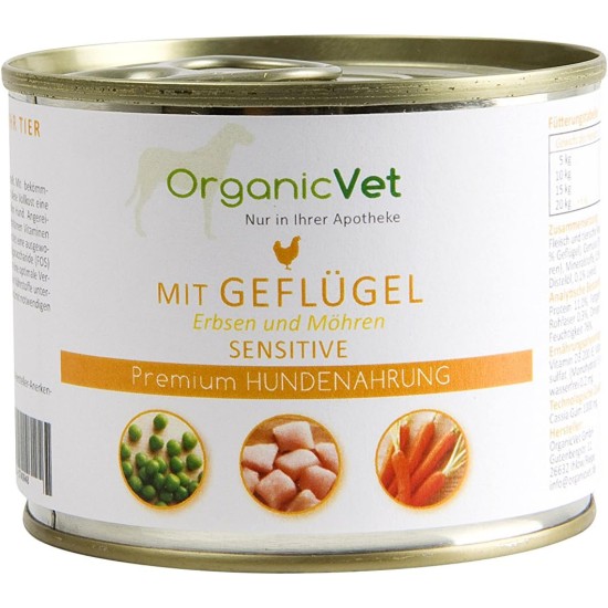 OrganicVet Dog Wet Food Sensitive Poultry with Peas and Carrots, Pack of 6 (6 x 200 g) OrganicVet Dog Wet Food Sensitive Poultry with Peas and Carrots, Pack of 6 (6 x 200 g)
