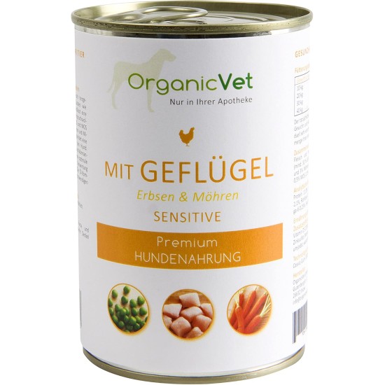 OrganicVet Dog Wet Food Sensitive Poultry with Peas and Carrots, Pack of 6 (6 x 400 g) OrganicVet Dog Wet Food Sensitive Poultry with Peas and Carrots, Pack of 6 (6 x 400 g)