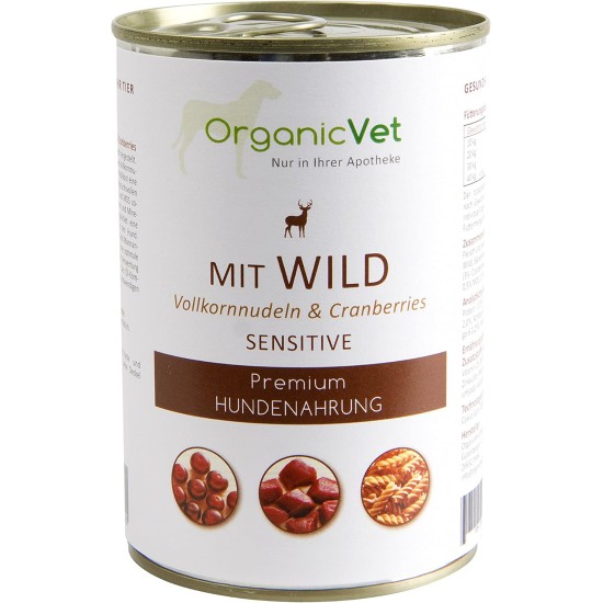 OrganicVet Dog Wet Food Sensitive Wild with Whole Grain Noodles and Cranberries, Pack of 6 (6 x 400 g) OrganicVet Dog Wet Food Sensitive Wild with Whole Grain Noodles and Cranberries, Pack of 6 (6 x 400 g)
