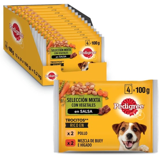 PEDIGREE Pouch - Chicken, Beef and Vegetables in Gravy - Wet Food for Adult Dogs - 13 Multipacks of 4 x 100 g Bags PEDIGREE Pouch - Chicken, Beef and Vegetables in Gravy - Wet Food for Adult Dogs - 13 Multipacks of 4 x 100 g Bags