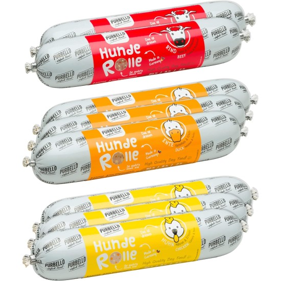 PURBELLO Dog Roll Wet Food Mix Pack II - 3 x Chicken, 3 x Duck, 2 x Beef - Monoprotein Dog Food with High Meat Content - Dog Sausage Cut Resistant and Grain-Free (8 x 400 g) PURBELLO Dog Roll Wet Food Mix Pack II - 3 x Chicken, 3 x Duck, 2 x Beef - Monoprotein Dog Food with High Meat Content - Dog Sausage Cut Resistant and Grain-Free (8 x 400 g)
