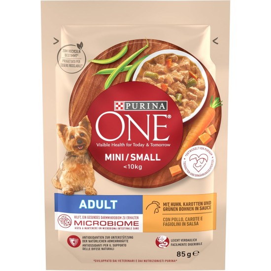 PURINA ONE Mini/Small Adult Wet Dog Food for Small Dogs, Rich in Chicken & Vegetables, Pack of 26 (26 x 85 g) PURINA ONE Mini/Small Adult Wet Dog Food for Small Dogs, Rich in Chicken & Vegetables, Pack of 26 (26 x 85 g)