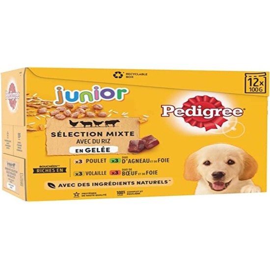 Pedigree Junior Selection Jelly Fresh Bag - Junior Dog Food - 4 Different Flavours - 48 Bags of 100 g Pedigree Junior Selection Jelly Fresh Bag - Junior Dog Food - 4 Different Flavours - 48 Bags of 100 g