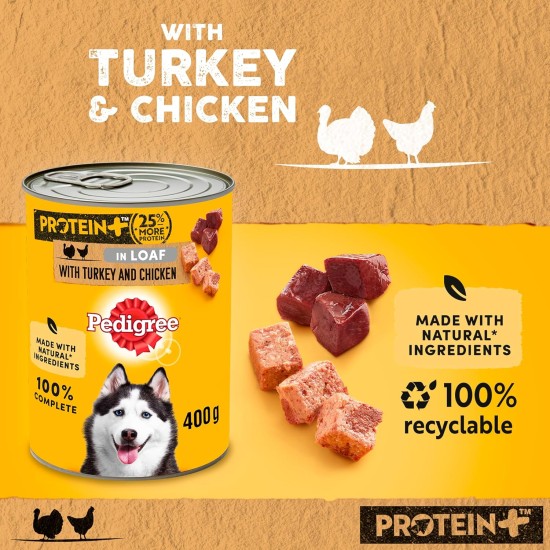 Pedigree Protein + Pate with Turkey and Chicken Wet Dog Food 12 Cans of 400g Pedigree Protein + Pate with Turkey and Chicken Wet Dog Food 12 Cans of 400g