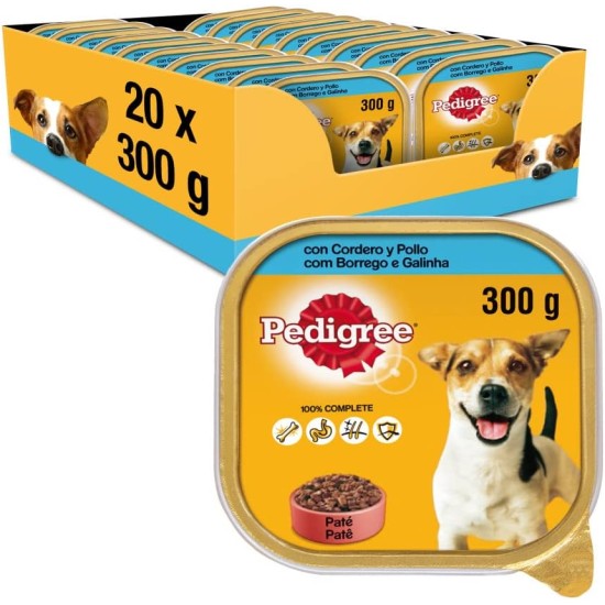 Pedigree Wet Dog Food Lamb and Chicken in Pate (Pack of 20 Cans x 300g)
