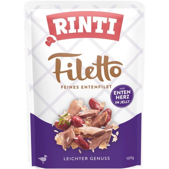 RINTI - Filetto | Easily Digestible Wet Food for Adult Dogs Supplementary Food in Jelly in Fresh Bag without Colourants and Preservatives | 24 x 100 g Duck + Duck Heart RINTI - Filetto | Easily Digestible Wet Food for Adult Dogs Supplementary Food in Jelly in Fresh Bag without Colourants and Preservatives | 24 x 100 g Duck + Duck Heart