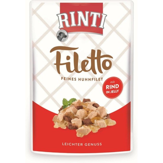 RINTI - Filetto | Easily Digestible Wet Food for Adult Dogs Supplementary Food in Jelly in Fresh Bag without Colourants and Preservatives | 24 x 100 g Duck + Duck Heart RINTI - Filetto | Easily Digestible Wet Food for Adult Dogs Supplementary Food in Jelly in Fresh Bag without Colourants and Preservatives | 24 x 100 g Duck + Duck Heart
