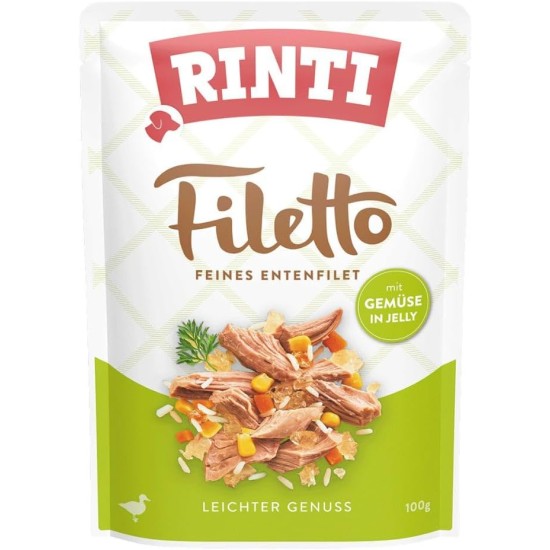 RINTI - Filetto | Easily Digestible Wet Food for Adult Dogs Supplementary Food in Jelly in Fresh Bag without Colourants and Preservatives | 24 x 100 g Duck + Duck Heart RINTI - Filetto | Easily Digestible Wet Food for Adult Dogs Supplementary Food in Jelly in Fresh Bag without Colourants and Preservatives | 24 x 100 g Duck + Duck Heart