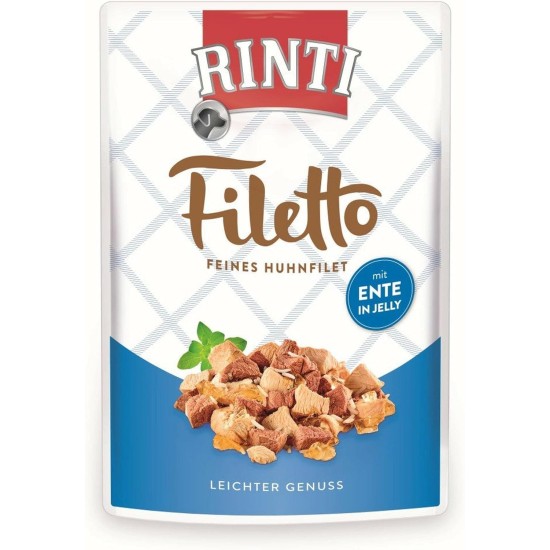 RINTI - Filetto | Easily Digestible Wet Food for Adult Dogs Supplementary Food in Jelly in Fresh Bag without Colourants and Preservatives | 24 x 100 g Duck + Duck Heart RINTI - Filetto | Easily Digestible Wet Food for Adult Dogs Supplementary Food in Jelly in Fresh Bag without Colourants and Preservatives | 24 x 100 g Duck + Duck Heart