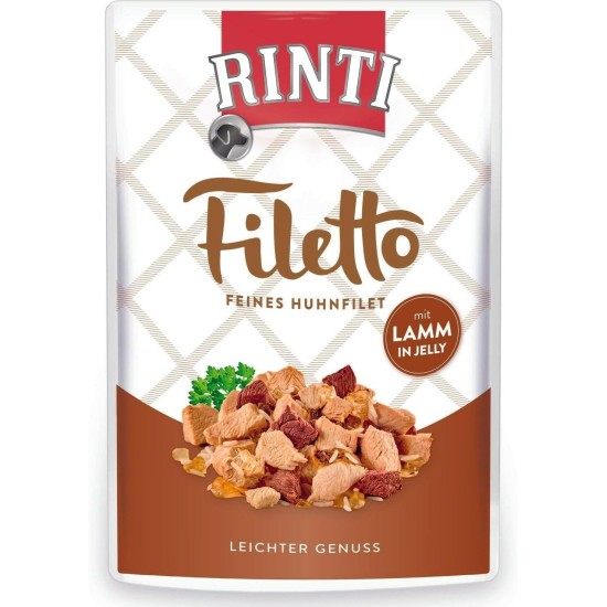 RINTI - Filetto | Easily Digestible Wet Food for Adult Dogs Supplementary Food in Jelly in Fresh Bag without Colourants and Preservatives | 24 x 100 g Duck + Duck Heart RINTI - Filetto | Easily Digestible Wet Food for Adult Dogs Supplementary Food in Jelly in Fresh Bag without Colourants and Preservatives | 24 x 100 g Duck + Duck Heart