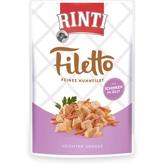 RINTI - Filetto | Easily Digestible Wet Food for Adult Dogs Supplementary Food in Jelly in Fresh Bag without Colourants and Preservatives | 24 x 100 g Duck + Duck Heart RINTI - Filetto | Easily Digestible Wet Food for Adult Dogs Supplementary Food in Jelly in Fresh Bag without Colourants and Preservatives | 24 x 100 g Duck + Duck Heart