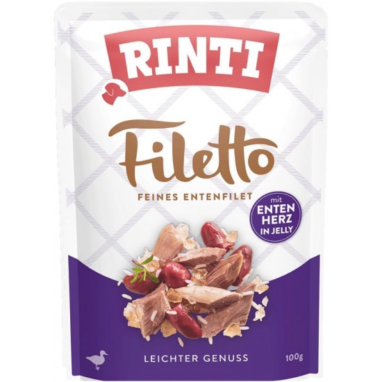 RINTI - Filetto | Easily Digestible Wet Food for Adult Dogs Supplementary Food in Jelly in Fresh Bag without Colourants and Preservatives | 24 x 100 g Duck + Duck Heart RINTI - Filetto | Easily Digestible Wet Food for Adult Dogs Supplementary Food in Jelly in Fresh Bag without Colourants and Preservatives | 24 x 100 g Duck + Duck Heart