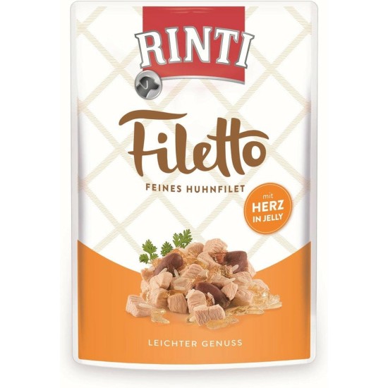 RINTI - Filetto | Easily Digestible Wet Food for Adult Dogs Supplementary Food in Jelly in Fresh Bag without Colourants and Preservatives | 24 x 100 g Duck + Duck Heart RINTI - Filetto | Easily Digestible Wet Food for Adult Dogs Supplementary Food in Jelly in Fresh Bag without Colourants and Preservatives | 24 x 100 g Duck + Duck Heart