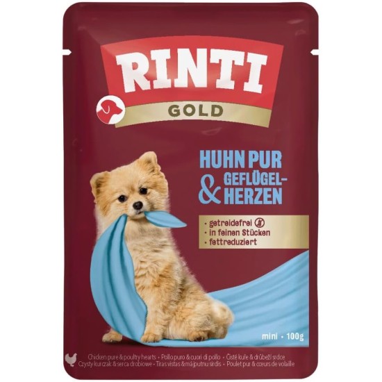 RINTI - Gold | Easily Digestible Wet Food for Small Adult Dogs Complete Food in Fresh Bag without Moulded Meat, Soy or Artificial Additives | 10x100g Pure Chicken + Duck RINTI - Gold | Easily Digestible Wet Food for Small Adult Dogs Complete Food in Fresh Bag without Moulded Meat, Soy or Artificial Additives | 10x100g Pure Chicken + Duck