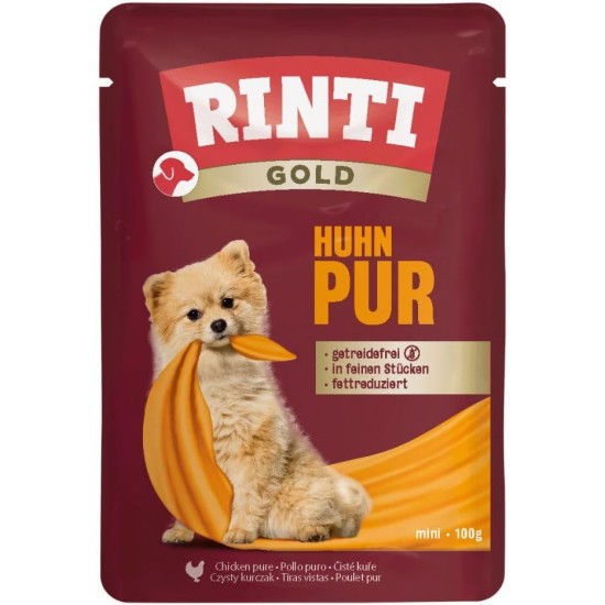RINTI - Gold | Easily Digestible Wet Food for Small Adult Dogs Complete Food in Fresh Bag without Moulded Meat, Soy or Artificial Additives | 10x100g Pure Chicken + Duck RINTI - Gold | Easily Digestible Wet Food for Small Adult Dogs Complete Food in Fresh Bag without Moulded Meat, Soy or Artificial Additives | 10x100g Pure Chicken + Duck
