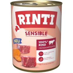 RINTI - Sensitive Wet Food for Sensitive Adult Dogs with Natural Meat Pieces Grain Free Complete Food in a Tin without Artificial Additives 6 x 800 g Beef + Sweet Potato RINTI - Sensitive Wet Food for Sensitive Adult Dogs with Natural Meat Pieces Grain Free Complete Food in a Tin without Artificial Additives 6 x 800 g Beef + Sweet Potato