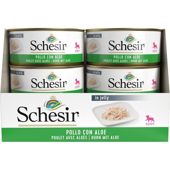 Schesir, Aloe Flavoured Wet Puppy Food Prepared in Soft Jelly Total 2.7kg (18 Cans of 150g) Schesir, Aloe Flavoured Wet Puppy Food Prepared in Soft Jelly Total 2.7kg (18 Cans of 150g)
