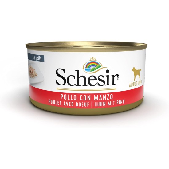 Schesir Dog Chicken Fillet with Beef, Dog Food Wet 18 Tubs x 150 g Schesir Dog Chicken Fillet with Beef, Dog Food Wet 18 Tubs x 150 g