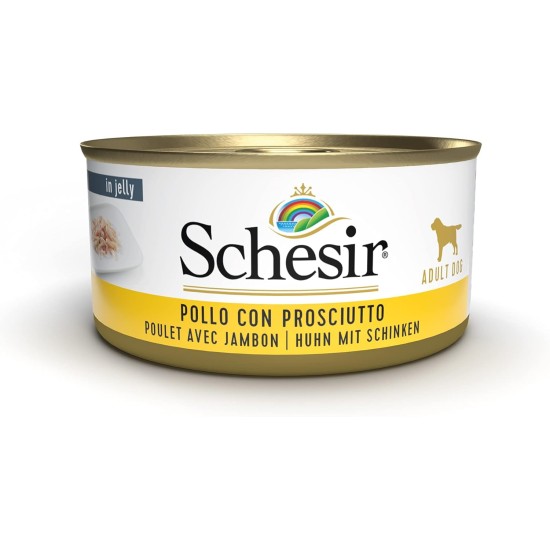 Schesir Dog Chicken Fillet with Ham, Dog Food Wet 18 Tins x 150g Schesir Dog Chicken Fillet with Ham, Dog Food Wet 18 Tins x 150g