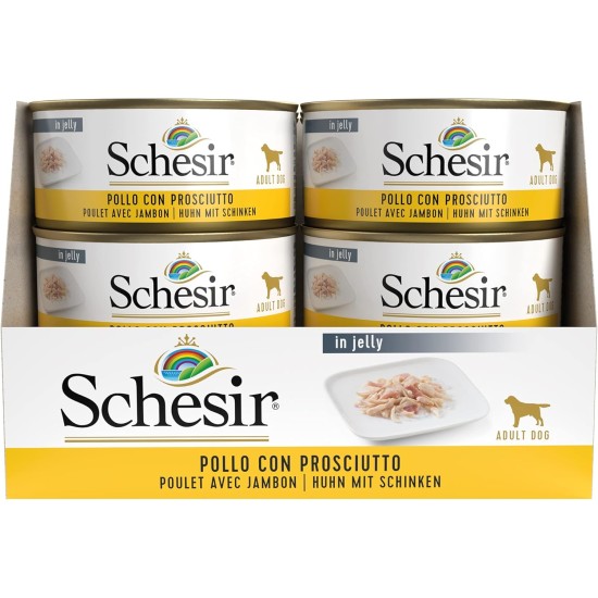 Schesir Dog Chicken Fillet with Ham, Dog Food Wet 18 Tins x 150g Schesir Dog Chicken Fillet with Ham, Dog Food Wet 18 Tins x 150g