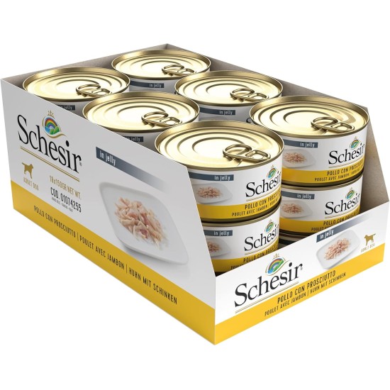 Schesir Dog Chicken Fillet with Ham, Dog Food Wet 18 Tins x 150g Schesir Dog Chicken Fillet with Ham, Dog Food Wet 18 Tins x 150g