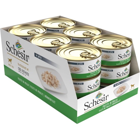 Schesir Dog Chicken Fillet with Ham, Dog Food Wet 18 Tins x 150g Schesir Dog Chicken Fillet with Ham, Dog Food Wet 18 Tins x 150g