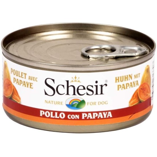 Schesir Dog Fruit Chicken Fillet with Papaya, Dog Food Wet with Fruit, 18 Tins x 150 g Schesir Dog Fruit Chicken Fillet with Papaya, Dog Food Wet with Fruit, 18 Tins x 150 g