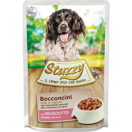 Stuzzy Dog Ham, Dog Food Wet in Sauce, 24 Bags x 100 g