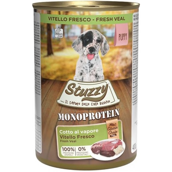Stuzzy Dog Monoprotein Puppy Calf, Wet Dog Food for Puppies, 6 Cans x 400 g, 2.4 kg Stuzzy Dog Monoprotein Puppy Calf, Wet Dog Food for Puppies, 6 Cans x 400 g, 2.4 kg