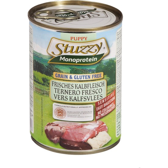Stuzzy Dog Monoprotein Puppy Calf, Wet Dog Food for Puppies, 6 Cans x 400 g, 2.4 kg
