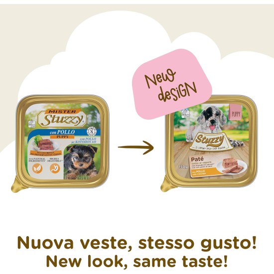 Stuzzy Mister Wet Puppy Food Chicken Pate and Meat in Pieces Total 3.3kg (22 Cups x 150g) Stuzzy Mister Wet Puppy Food Chicken Pate and Meat in Pieces Total 3.3kg (22 Cups x 150g)