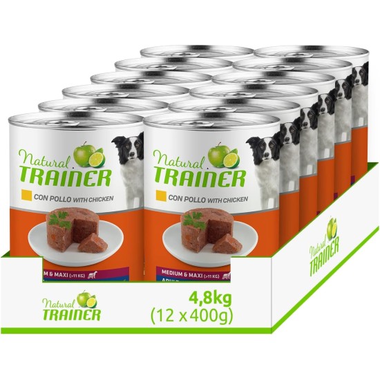 Trainer Natural Medium Maxi Wet Dog Food with Chicken, 12 x 400 g - 3.6 kg