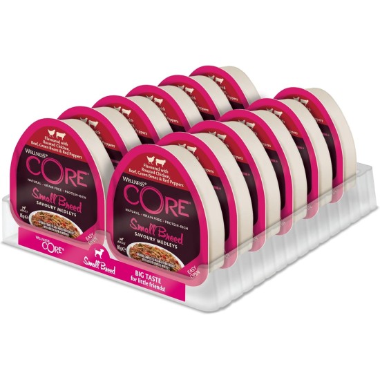 Wellness CORE Small Breed Savoury Medleys Wet Dog Food for Small Dogs, Chicken & Beef, 12 x 85 g, No Added Sugar, Grain-Free, High Meat Content Wellness CORE Small Breed Savoury Medleys Wet Dog Food for Small Dogs, Chicken & Beef, 12 x 85 g, No Added Sugar, Grain-Free, High Meat Content