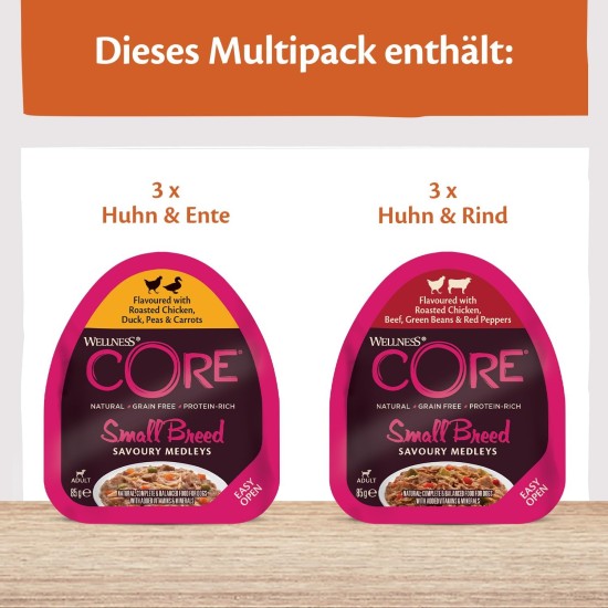 Wellness Core Small Breed Dogs Savoury Medleys Wet Grain-Free Food, Butcher Selection Multipack, 6 x 85 g Cups Wellness Core Small Breed Dogs Savoury Medleys Wet Grain-Free Food, Butcher Selection Multipack, 6 x 85 g Cups