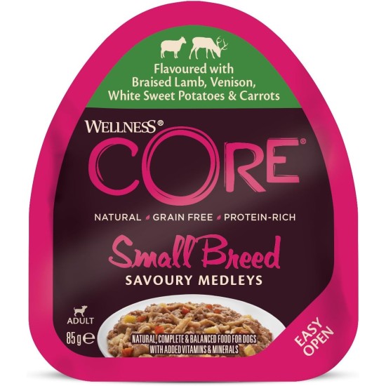 Wellness Core Small Breed Dogs Savoury Medleys Wet Grain-Free Food, Butcher Selection Multipack, 6 x 85 g Cups Wellness Core Small Breed Dogs Savoury Medleys Wet Grain-Free Food, Butcher Selection Multipack, 6 x 85 g Cups