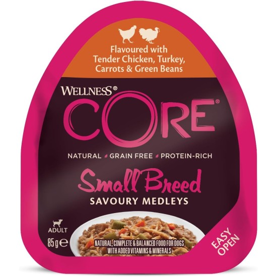 Wellness Core Small Breed Dogs Savoury Medleys Wet Grain-Free Food, Butcher Selection Multipack, 6 x 85 g Cups Wellness Core Small Breed Dogs Savoury Medleys Wet Grain-Free Food, Butcher Selection Multipack, 6 x 85 g Cups