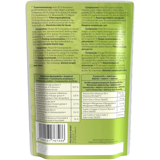 Wet Dog Food - N° 4 Chicken & Pheasant - Delicatessen Wet Food for Dogs & Puppies - Grain-Free & Sugar-Free - High Meat Content, 12 x 100 g Bags Wet Dog Food - N° 4 Chicken & Pheasant - Delicatessen Wet Food for Dogs & Puppies - Grain-Free & Sugar-Free - High Meat Content, 12 x 100 g Bags