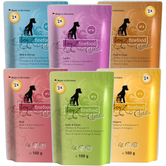 Wet Dog Food - N° 4 Chicken & Pheasant - Delicatessen Wet Food for Dogs & Puppies - Grain-Free & Sugar-Free - High Meat Content, 12 x 100 g Bags Wet Dog Food - N° 4 Chicken & Pheasant - Delicatessen Wet Food for Dogs & Puppies - Grain-Free & Sugar-Free - High Meat Content, 12 x 100 g Bags
