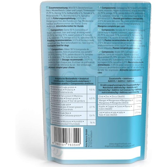 Wet Dog Food - N° 4 Chicken & Pheasant - Delicatessen Wet Food for Dogs & Puppies - Grain-Free & Sugar-Free - High Meat Content, 12 x 100 g Bags Wet Dog Food - N° 4 Chicken & Pheasant - Delicatessen Wet Food for Dogs & Puppies - Grain-Free & Sugar-Free - High Meat Content, 12 x 100 g Bags