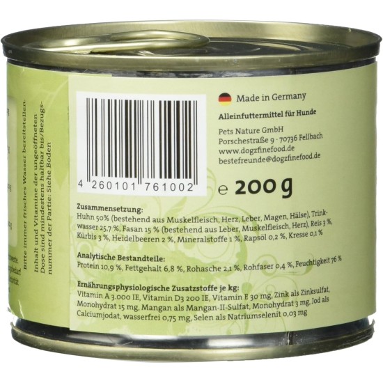 Wet Dog Food - N° 4 Chicken & Pheasant - Delicatessen Wet Food for Dogs & Puppies - Grain-Free & Sugar-Free - High Meat Content, 12 x 100 g Bags Wet Dog Food - N° 4 Chicken & Pheasant - Delicatessen Wet Food for Dogs & Puppies - Grain-Free & Sugar-Free - High Meat Content, 12 x 100 g Bags