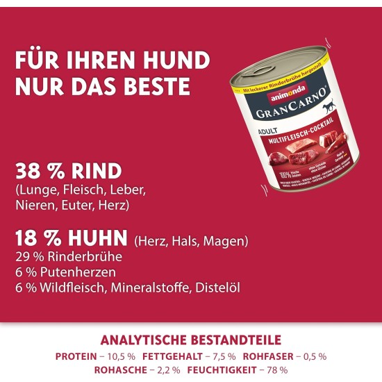 animonda Gran Carno Adult Dog Food, Wet Food for Adult Dogs, Mix 3, 6 x 800 g animonda Gran Carno Adult Dog Food, Wet Food for Adult Dogs, Mix 3, 6 x 800 g