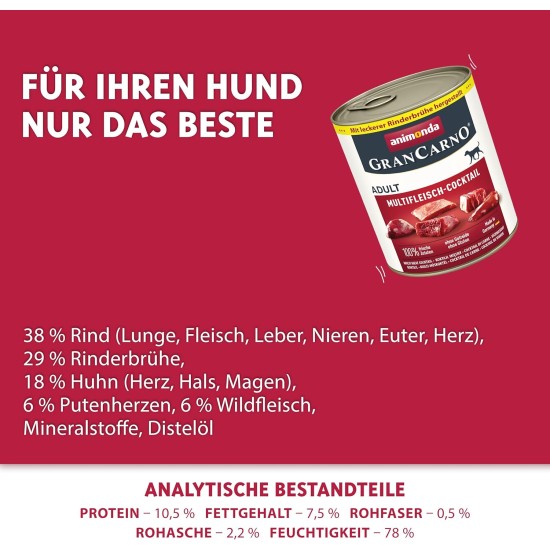animonda Gran Carno Adult Dog Food, Wet Food for Adult Dogs, Mix 3, 6 x 800 g animonda Gran Carno Adult Dog Food, Wet Food for Adult Dogs, Mix 3, 6 x 800 g