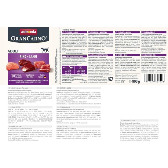 animonda GranCarno Adult Dog Food, Wet Dog Food for Adult Dogs, Beef & Lamb, 6 x 800 g animonda GranCarno Adult Dog Food, Wet Dog Food for Adult Dogs, Beef & Lamb, 6 x 800 g
