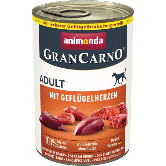 animonda GranCarno Adult Dog Food, Wet Food for Adult Dogs, with Poultry Hearts, 6 x 400 g animonda GranCarno Adult Dog Food, Wet Food for Adult Dogs, with Poultry Hearts, 6 x 400 g